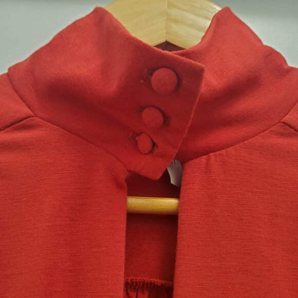 Stiletto Mock Neck Red Long Sleeved Crop Top Peekaboo Front Y2K Vintage - L - Picture 3 of 11
